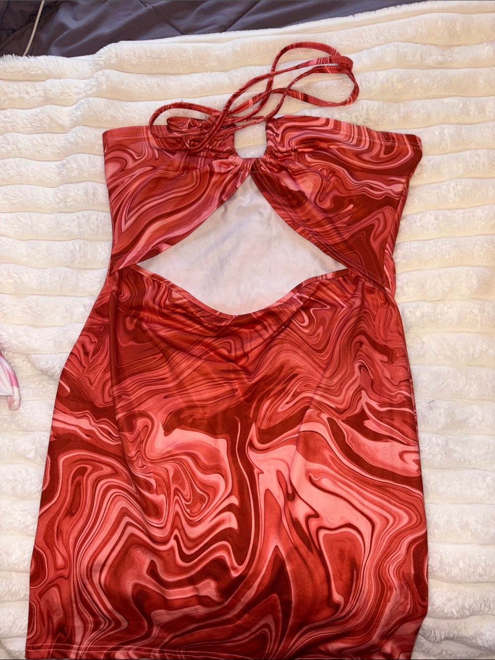 Women’s Cutout Satin Slip Dress - Red Swirl
